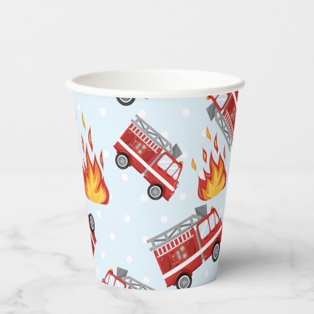 Firetruck Firefighter Birthday Party Paper Plates Paper Cups (Front)