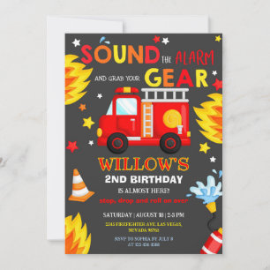 Firetruck Firefighter Boy Birthday Invitation
