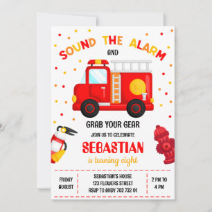 Firetruck Firefighter Boy Birthday Invitation