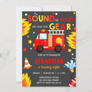 Firetruck Firefighter Boy Birthday Invitation
