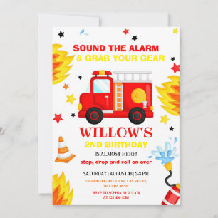 Firetruck Firefighter Boy Birthday Invitation