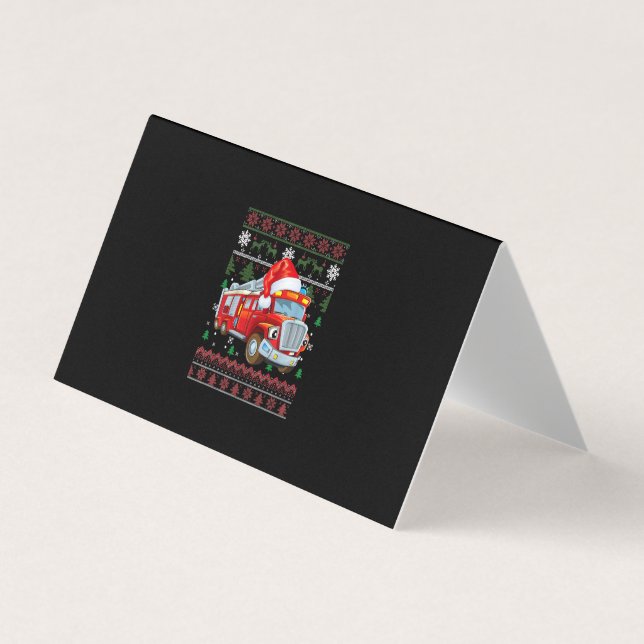 Firetruck Firefighter Christmas Cute Boy Santa Hat Business Card (Front)