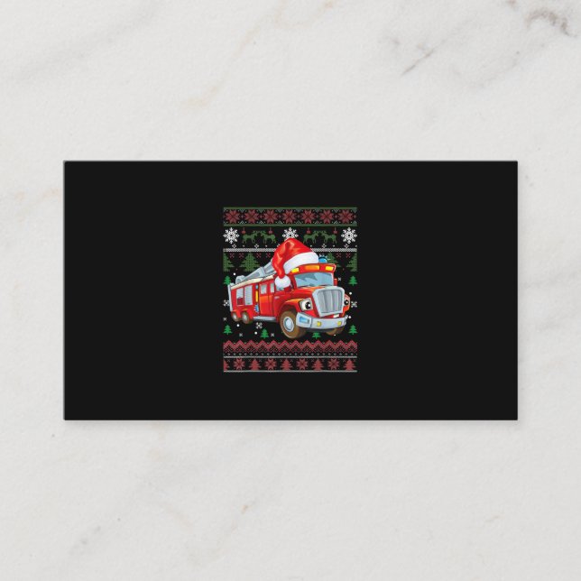 Firetruck Firefighter Christmas Cute Boy Santa Hat Business Card (Front)