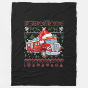 Firetruck Firefighter Christmas Cute Boy Santa Hat Fleece Blanket