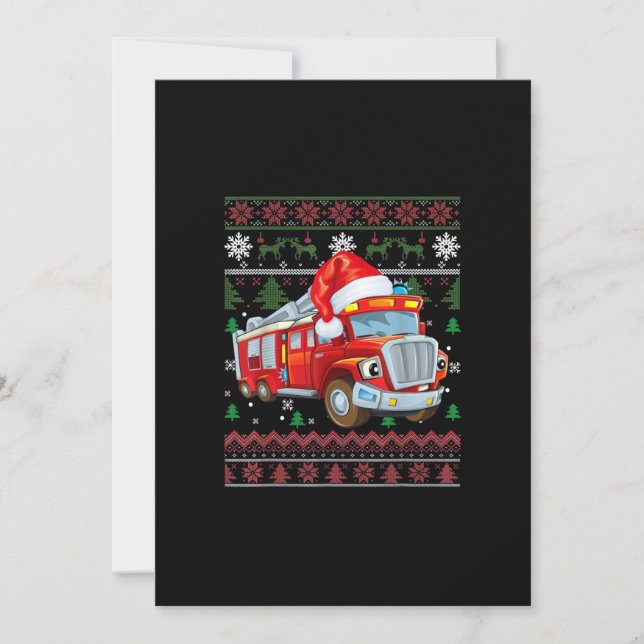 Firetruck Firefighter Christmas Cute Boy Santa Hat Holiday Card (Front)