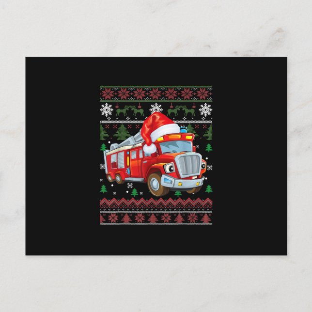 Firetruck Firefighter Christmas Cute Boy Santa Hat Holiday Postcard (Front)