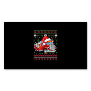 Firetruck Firefighter Christmas Cute Boy Santa Hat Magnetic Business Card
