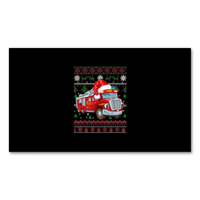 Firetruck Firefighter Christmas Cute Boy Santa Hat Magnetic Business Card (Front)