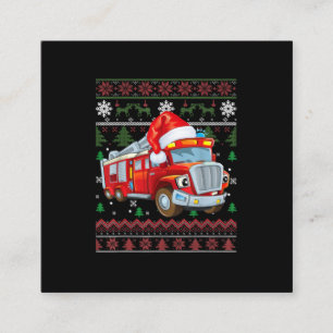Firetruck Firefighter Christmas Cute Boy Santa Hat Square Business Card