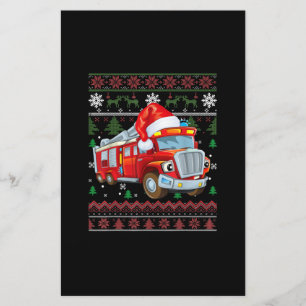 Firetruck Firefighter Christmas Cute Boy Santa Hat Stationery