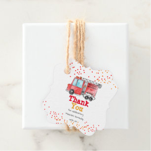 Firetruck Firefighter kid party birthday favour ta Tags