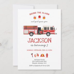 Firetruck Firefighter KIds Birthday Invitation