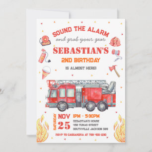 Firetruck Firefighter Kids Birthday Invitation