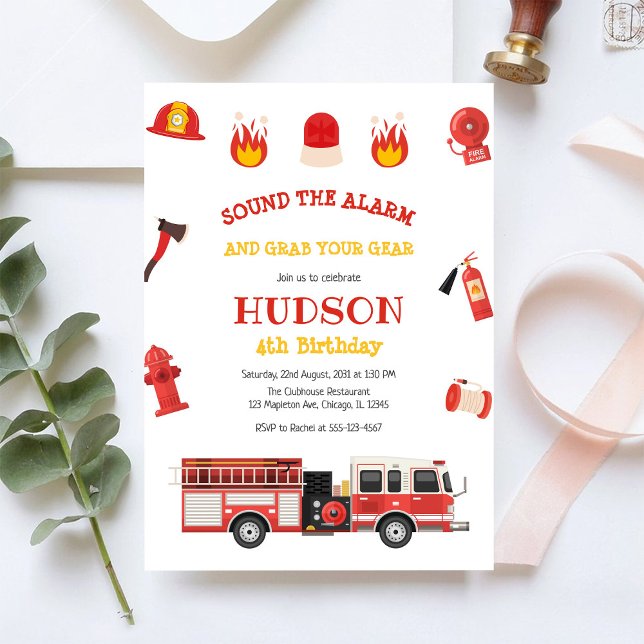 Firetruck Firefighter Kids Birthday Invitation (Creator Uploaded)