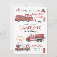 Firetruck Firefighter Kids Birthday Invitation