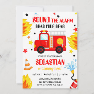 Firetruck Firefighter Kids Birthday Invitation