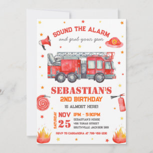 Firetruck Firefighter Kids Birthday Invitation