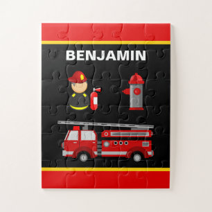 Firetruck Firefighter Personalised Kids Name Jigsaw Puzzle