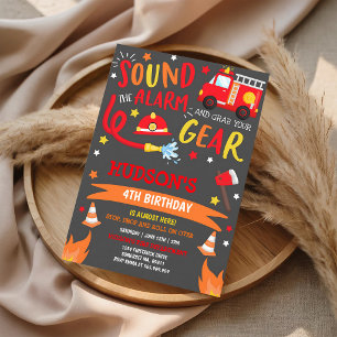 Firetruck Fireman Birthday Party Design Invitation