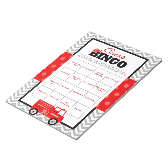 Firetruck Guest Bingo Baby Shower Game - 40 Pack Notepad (Angled)