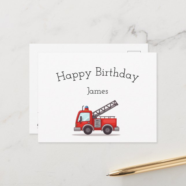 Firetruck Happy Birthday card  (Front/Back In Situ)