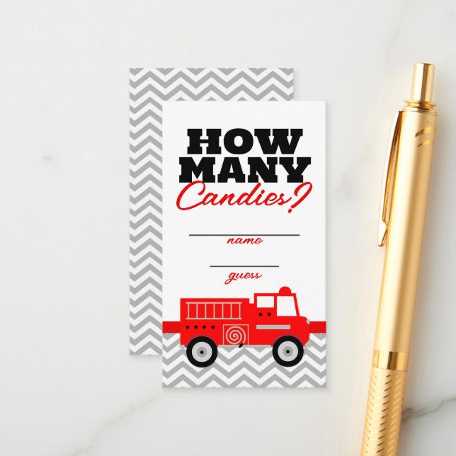 Firetruck How Many Candies Game Guess Cards (Front/Back In Situ)