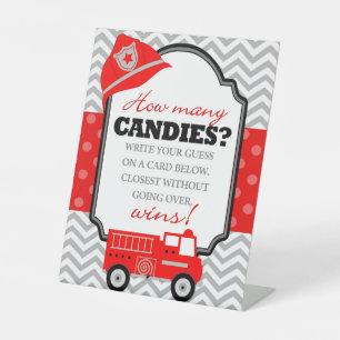 Firetruck How Many Candies Party Game  Pedestal Sign