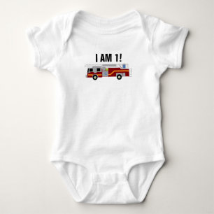 Firetruck I am 1 Birthday Baby Bodysuit