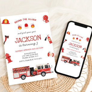 Firetruck Kids Birthday Invitation