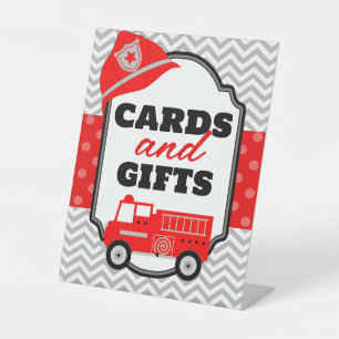 Firetruck Party Cards and Gifts Display Pedestal Sign