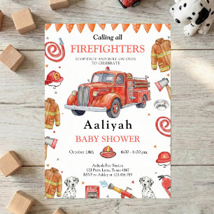 firetruck party firefighter vehicle baby shower invitation