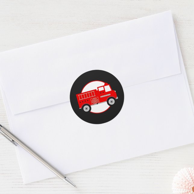 Firetruck Party Round Stickers (Firetruck Party Round Stickers Fire Truck Favor Sticker Envelope Seals)