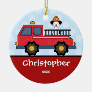 Firetruck Personalised Boy Christmas Ornament