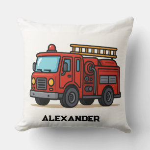 Firetruck personalised name kids throw pillow