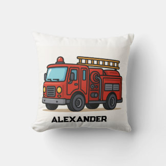 Firetruck personalised name kids throw pillow