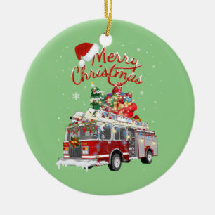 Firetruck Santa Sleigh Fireman Christmas Firefight Ceramic Tree Decoration