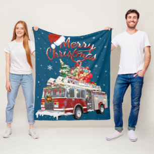 Firetruck Santa Sleigh Fireman Christmas Firefight Fleece Blanket