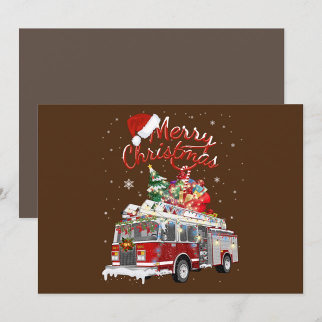 Firetruck Santa Sleigh Fireman Christmas Firefight Invitation (Front/Back)