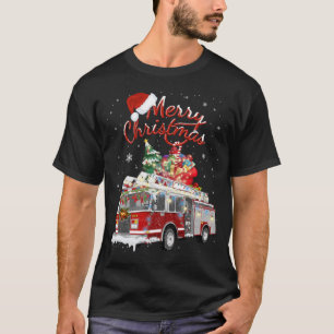 Firetruck Santa Sleigh Fireman Christmas Firefight T-Shirt
