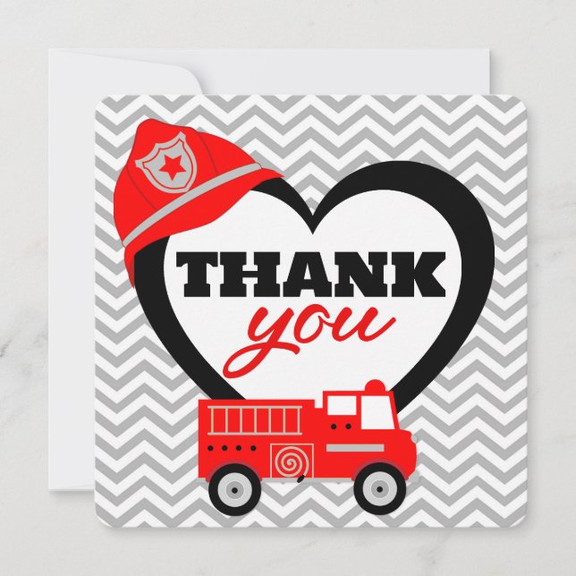 Firetruck Square Folding Thank You Card (Front)