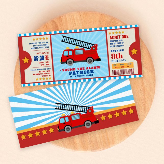Firetruck ticket Birthday Party Invitation (Creator Uploaded)
