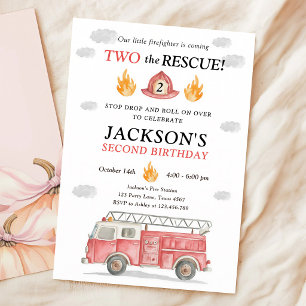 Firetruck Two the Rescue Boy 2nd Birthday Invitation