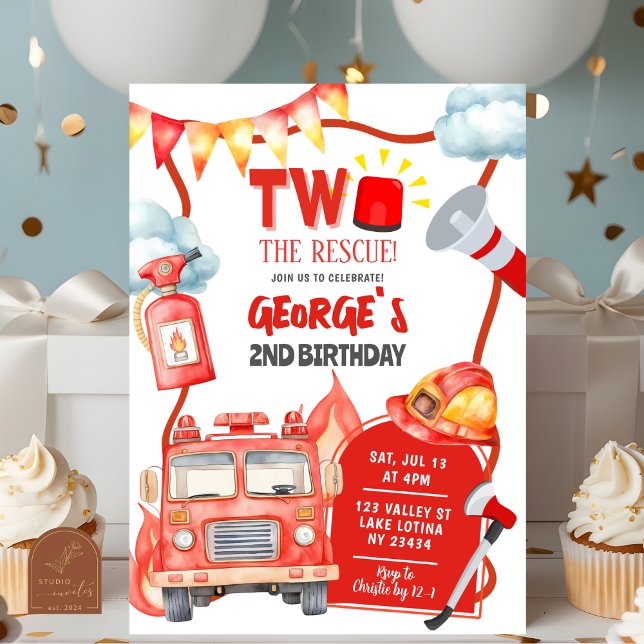Firetruck Two The Rescue Kid's 2nd Birthday Invitation (Creator Uploaded)