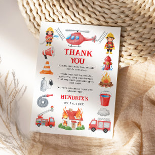 Firetrucks Boy 1st Birthday Cute Little Firefigher Thank You Card