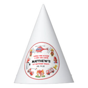 Firetrucks Boy 1st Birthday Cute Little party Hat