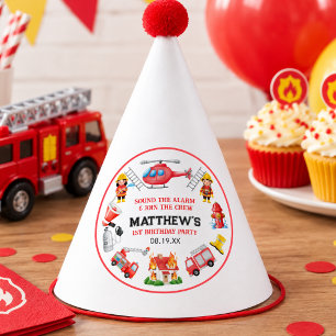 Firetrucks Boy 1st Birthday   Cute Little party Hat