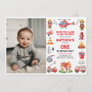 Firetrucks Boy 1st Birthday Cute Little party In Invitation