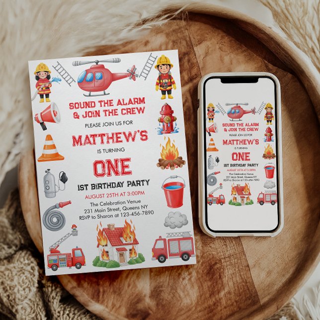 Firetrucks Boy 1st Birthday | Cute Little party Invitation (Firetrucks Boy 1st Birthday | Cute Little party Invitation
)