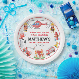 Firetrucks Boy 1st Birthday Cute Little party Paper Plate
