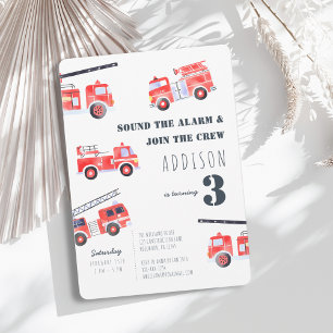 Firetrucks Boy 3rd Birthday Invitation